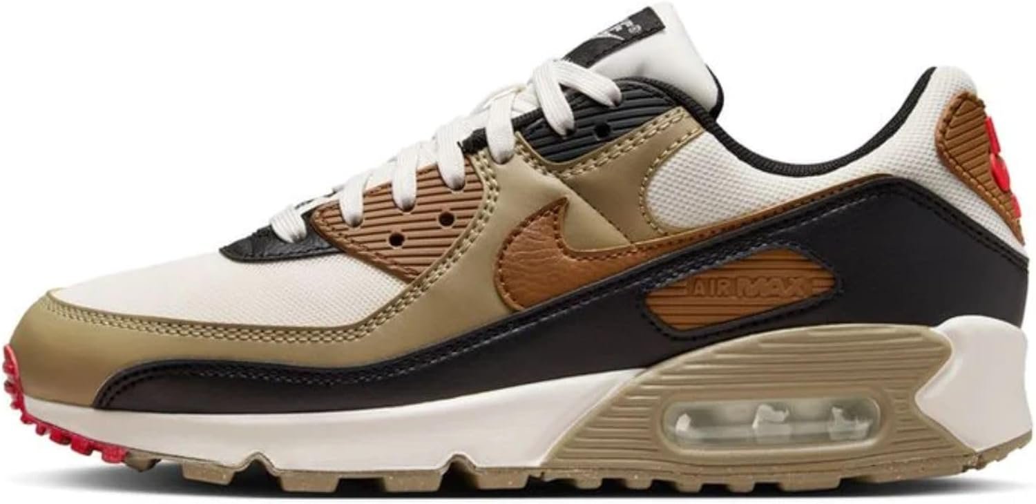 Nike Air Max 90 Women’s Shoes (DH8010-005, Phantom/Black/Fire Red/Light British Tan)