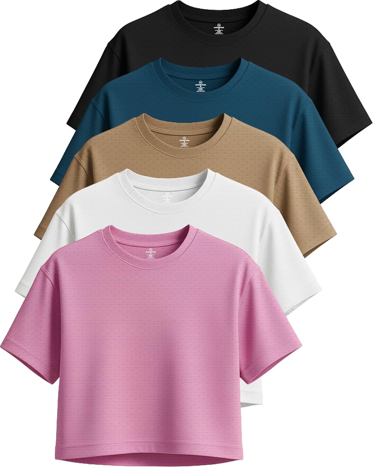 Real Essentials 5 Pack: Women’s Dry-Fit Breeze Tech Crop Tops – Short Sleeve Athletic Workout, Yoga Tees (Available in Plus)