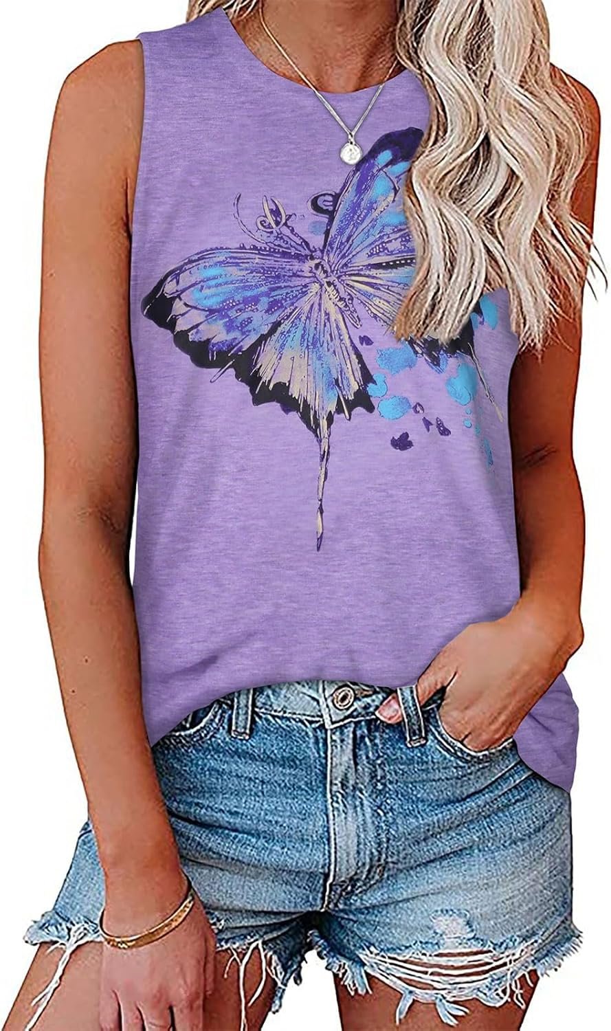 JOELLYUS Womens Tank Tops Summer Casual Crew Neck Sleeveless Top Loose Fit Basic Tunic Shirts