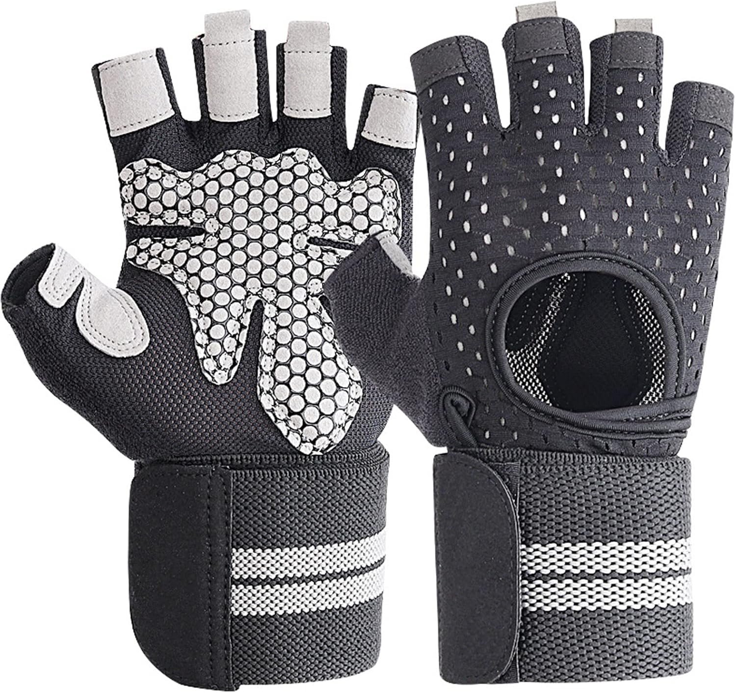 Weightlifting Gym Gloves for Men Women, Breathable Workout Gloves, Anti-Slip Exercise Gloves, Adjustable Wrist Support, Full Palm Protection, Lightweight