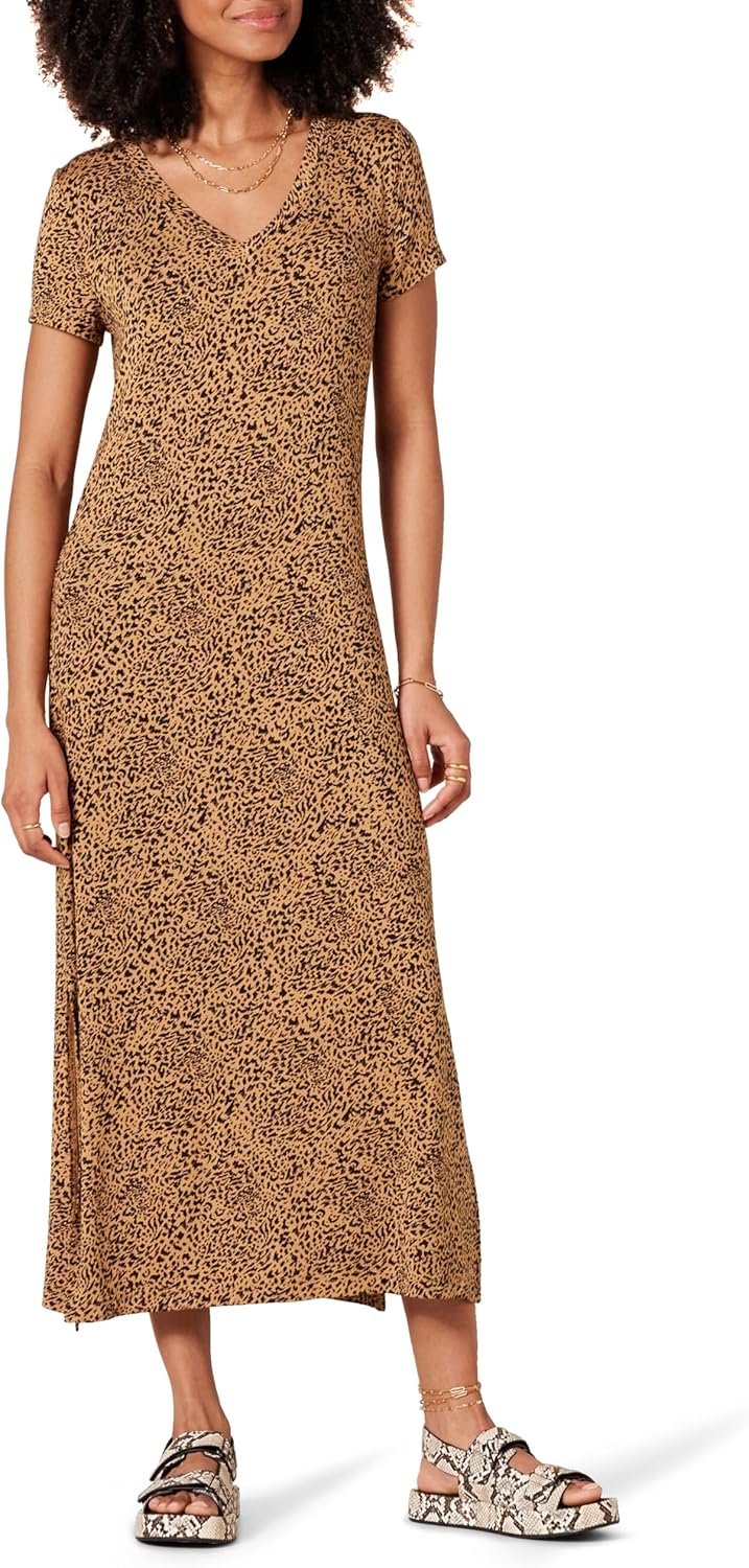 Amazon Essentials Women’s Jersey V-Neck Short Sleeve Midi Length Dress
