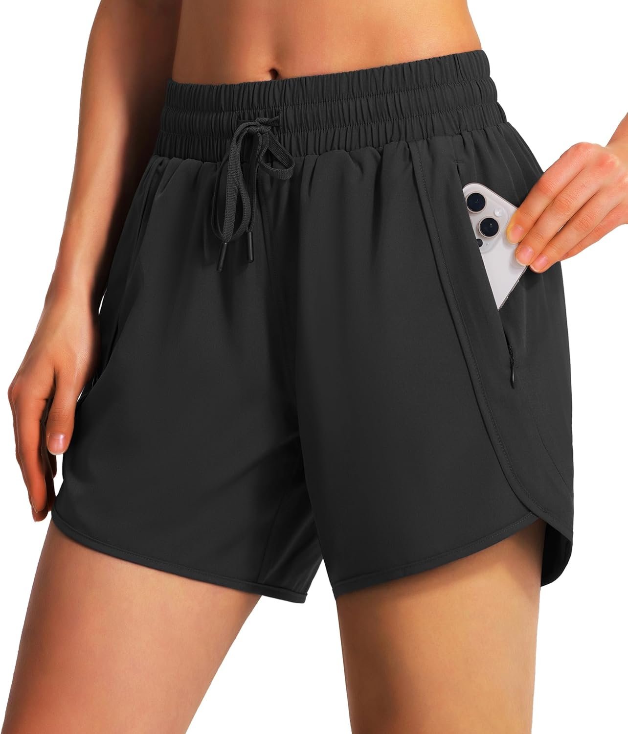 Ksmien Women’s 5″ Athletic Running Shorts Quick Dry Lightweight Workout Gym Shorts with Zipper Pockets UPF 50+