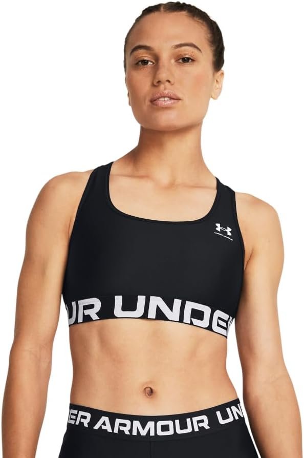 Under Armour Womens HeatGear Authentics Mid Impact Branded Sports Bra