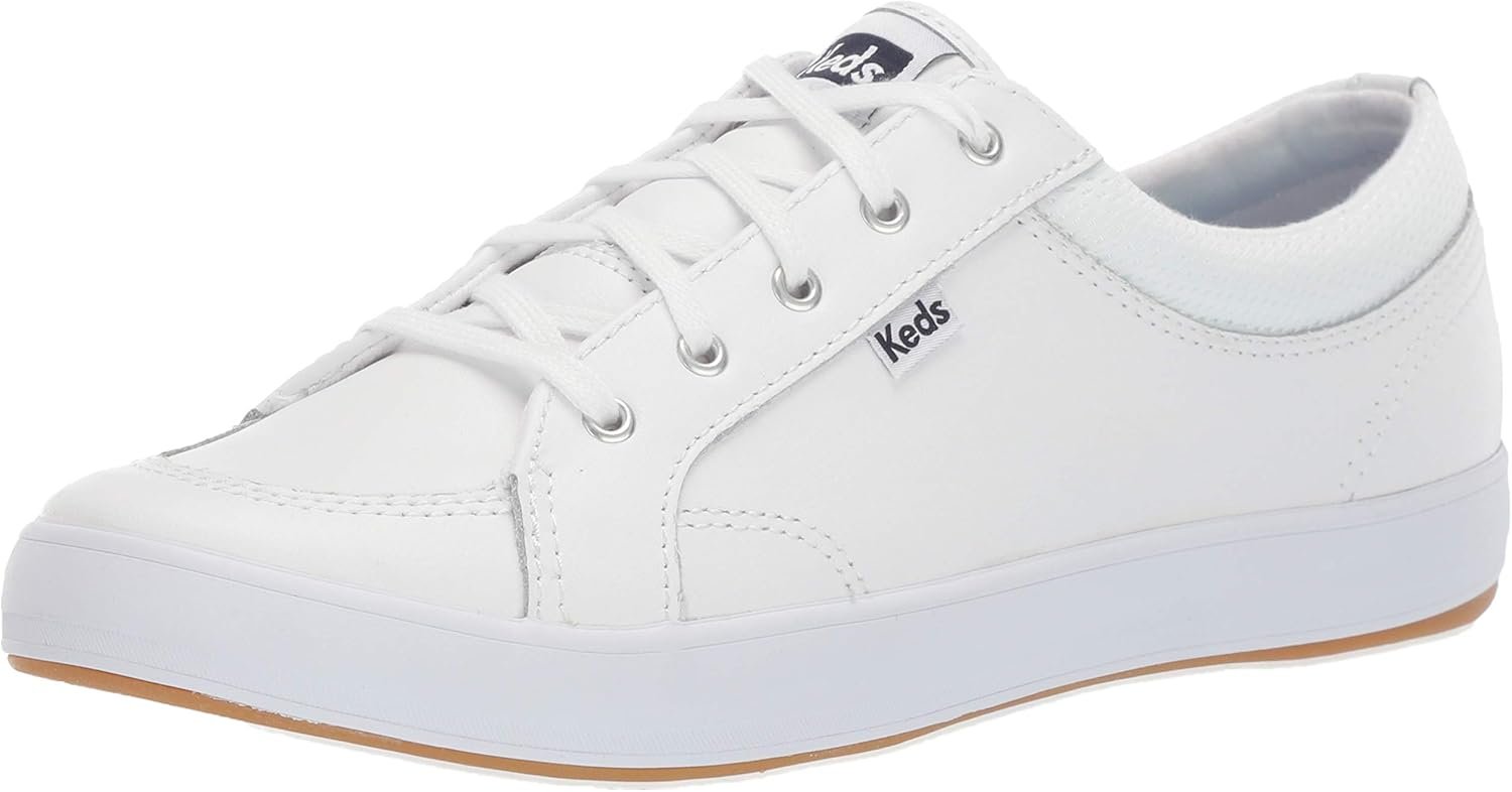Keds Center Lace Up, Sneaker Womens, White Leather, 8 Medium