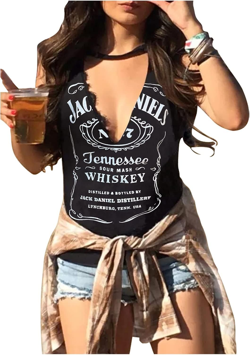 Summer Deep V Neck Tank Tops for Women Western Country Sleeveless Tee Shirts Teen Girls Sexy Casual Concert Tops Outfits