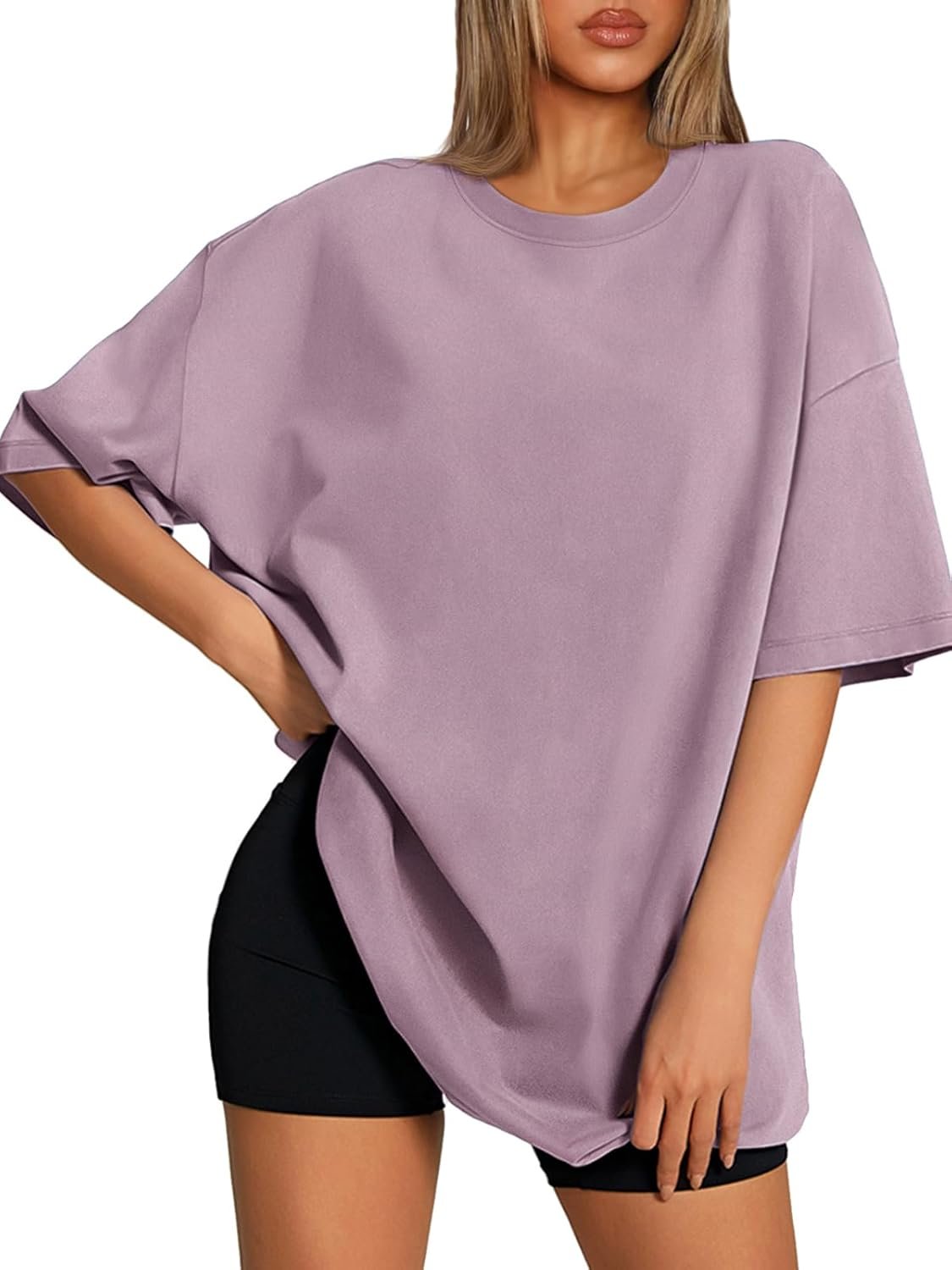 ATHMILE Womens Oversized T Shirts Loose Fit Crewneck Short Sleeve Tops Summer Casual Blouse 2026 Y2K Basic Tee Beach
