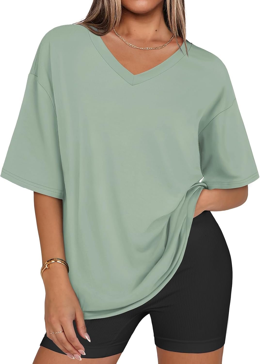 Womens Overisized Tshirts V Neck Workout Gym Shirts Tops Casual Summer Clothes