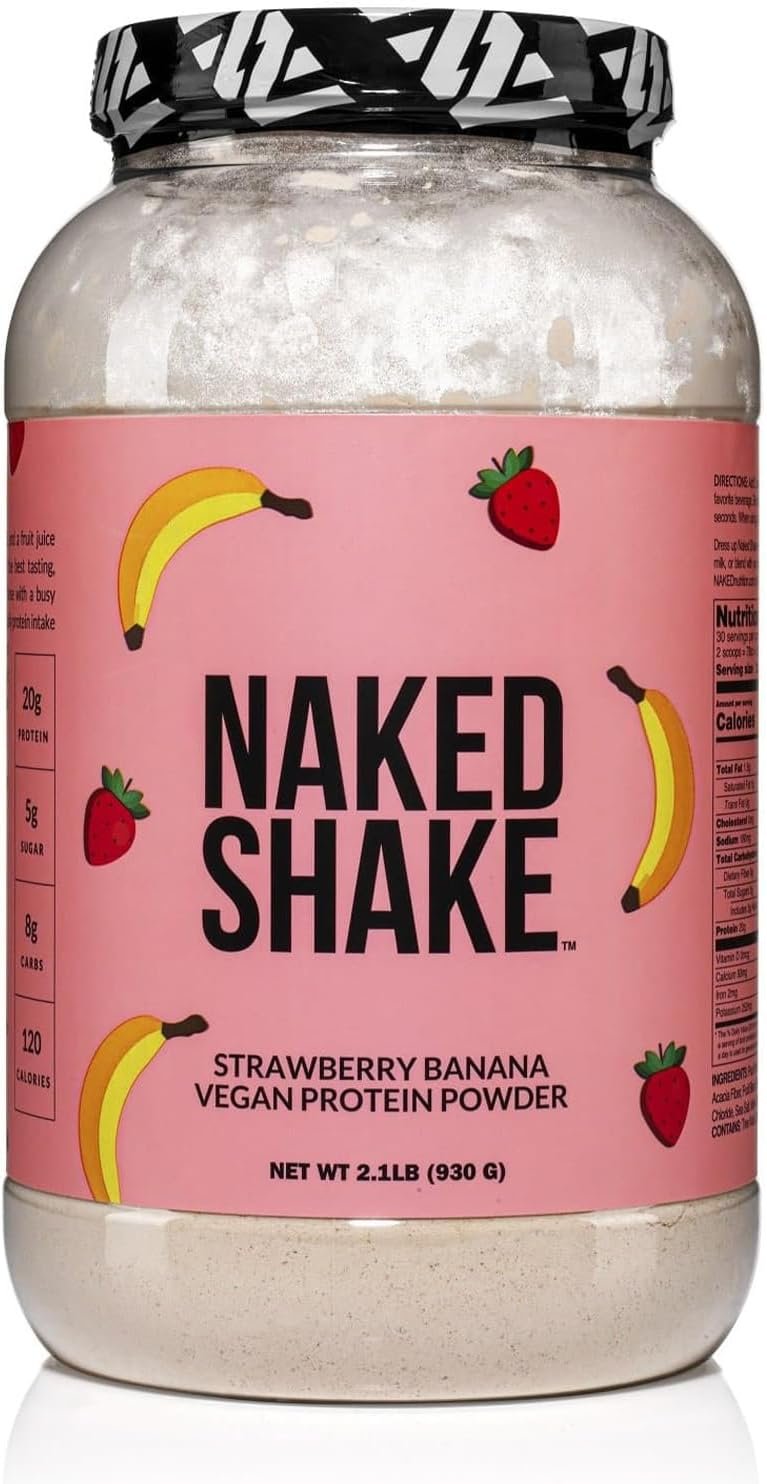 NAKED Shake – Vegan Protein Powder, Strawberry Banana – Flavored Plant Based Protein with Mct Oil, Gluten-Free, Soy-Free, No Gmos Or Artificial Sweeteners – 30 Servings