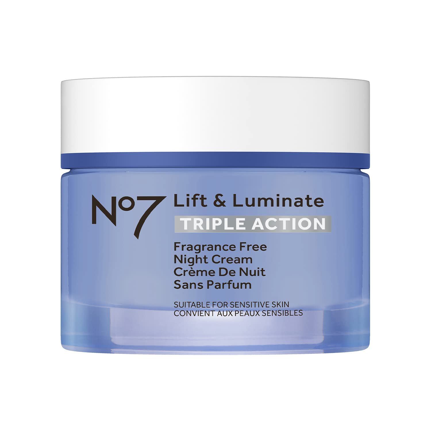 No7 Lift and Luminate Triple Action Fragrance-Free Night Cream – Anti-Wrinkle Collagen Peptide Brightening Moisturizer with Hyaluronic Acid, Hibiscus, and Vitamin C (50ml)