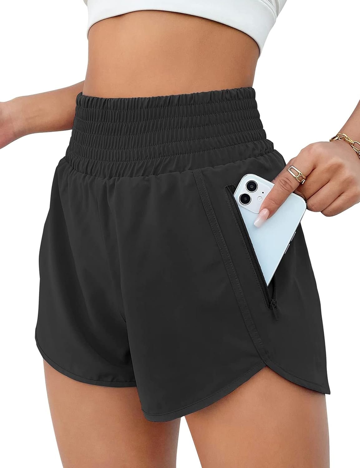 BMJL Women’s Athletic Shorts High Waisted Running Short Pocket 2.5″ Sporty Shorts Gym Workout Shorts