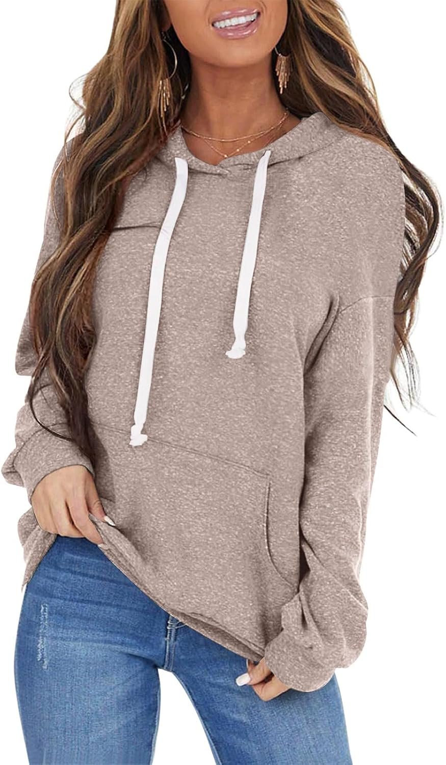 PGANDS Women’s Long Sleeve Drawstring Hoodies Sweatshirt Casual Loose Lightweight Pullover Tops with Pocket