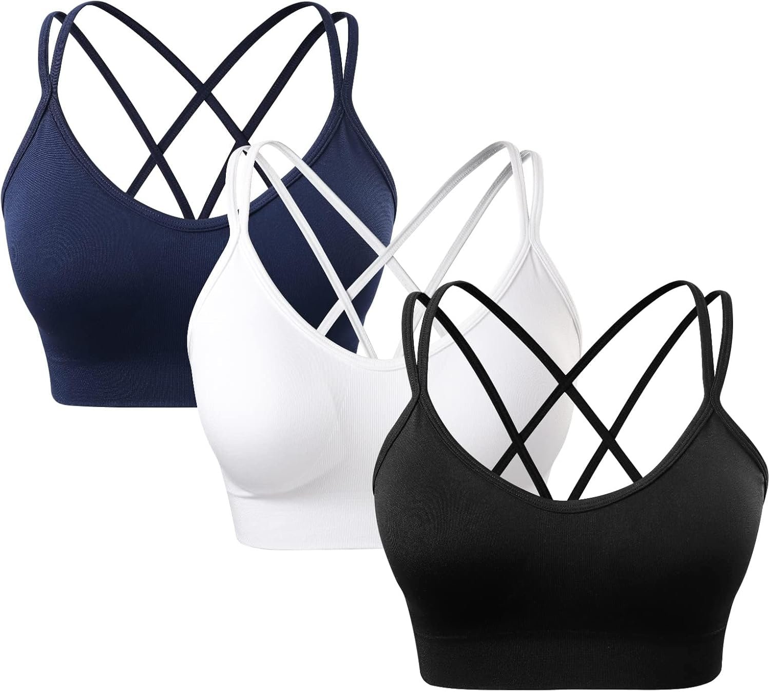 Women’s Cross Back Sports Bra Padded Strappy Medium Support Yoga Bra for Workout Fitness 3 Pack