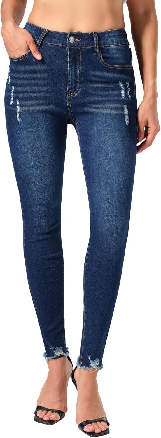 roswear Skinny Jeans for Women Mid Rise Ripped Stretchy Denim Pants Trendy Slim Fit Distressed Jeans