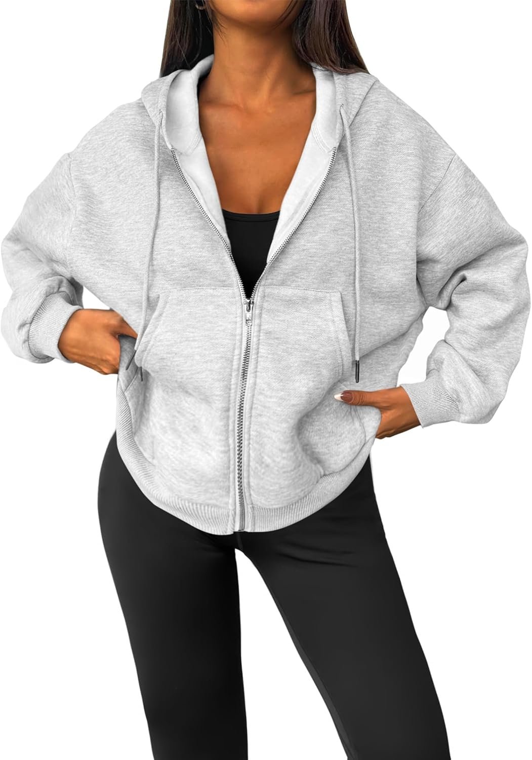 LilyCoco Womens Oversized Sweatshirt Zip Up Hoodie Long Sleeve Shirt with Pockets