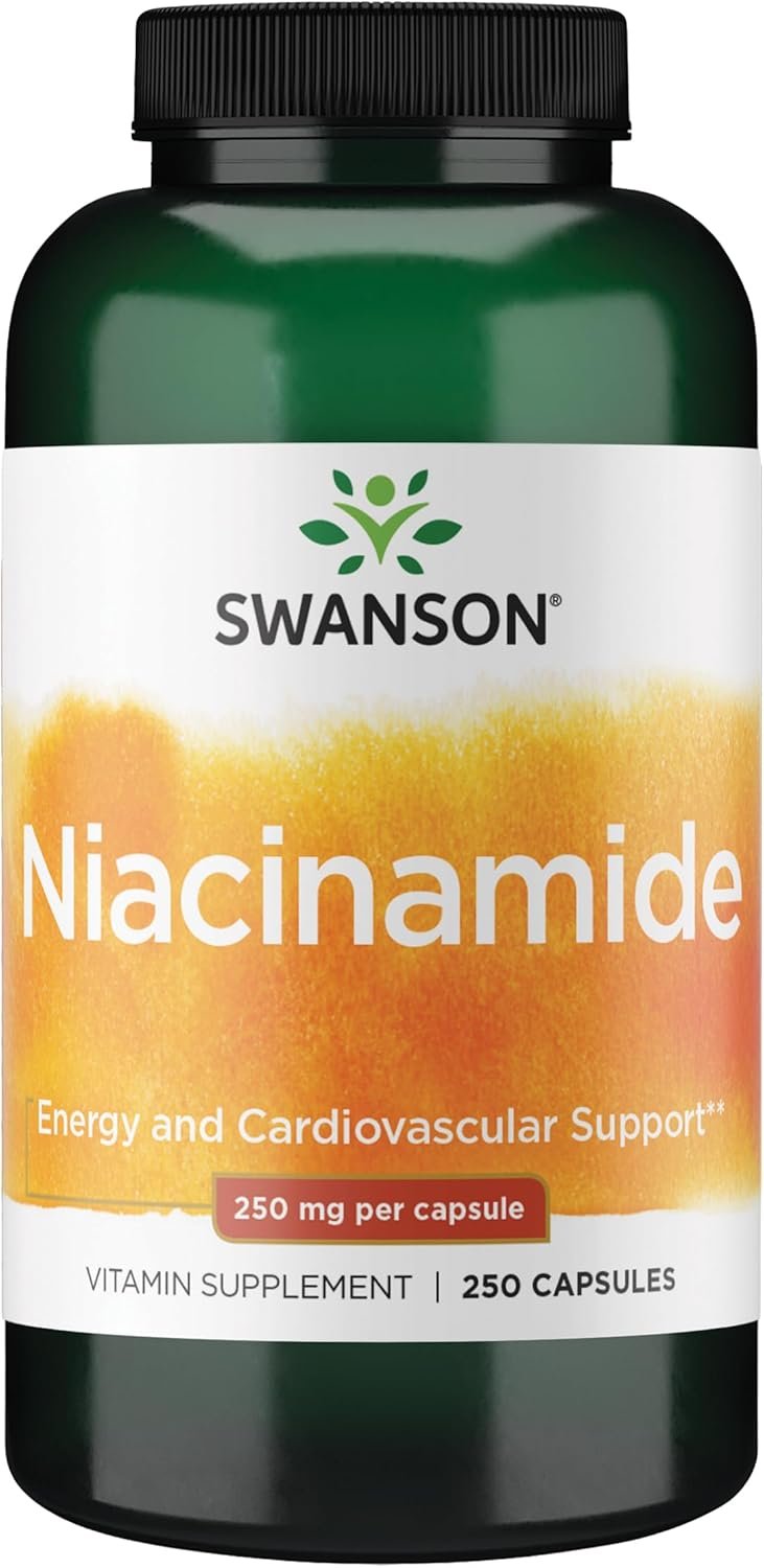 Swanson Niacinamide – Vitamin B3 Supplement Promoting Heart Health & Energy Support – May Support Healthy Joint Function – (250 Capsules, 250mg Each)
