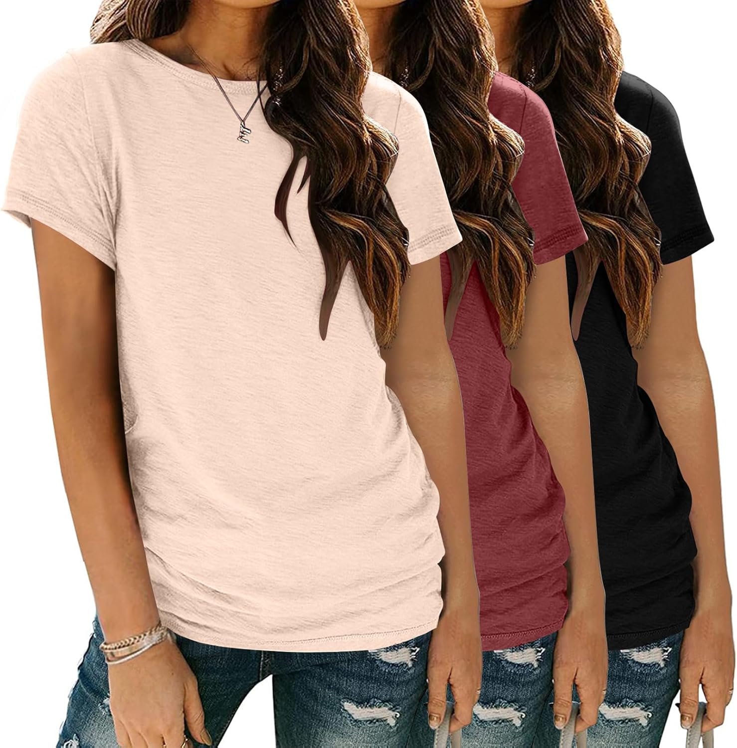 Zeagoo Womens 3 Pack Tshirts for Women Short Sleeve Shirt Crewneck Basic Tee Summer Tops Lightweight Plain Workout Clothes