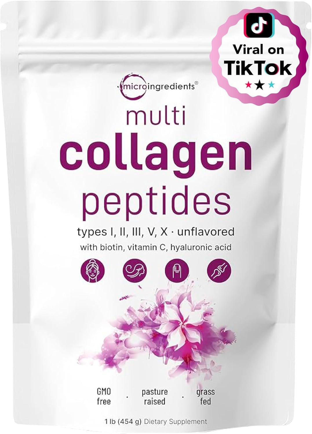 Multi Collagen Peptides Powder, 16 Oz – Hydrolyzed Protein Peptides | Type I,II,III,V,X with Hyaluronic Acid, Biotin 10,000mcg & Vitamin C – Unflavored – Keto & Paleo Friendly, Ez Mix in Drinks