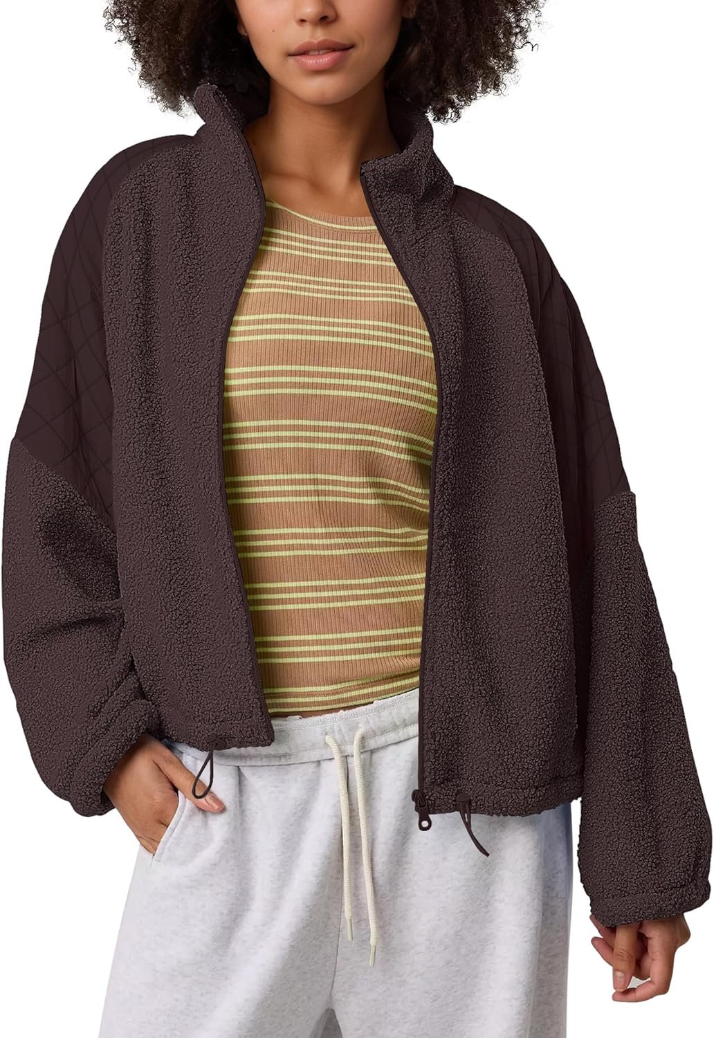 Gacaky Womens Fleece Jacket Oversized Full Zip Up Sherpa Sweatshirt Jacket Fall Winter Warm Outwear with Pockets