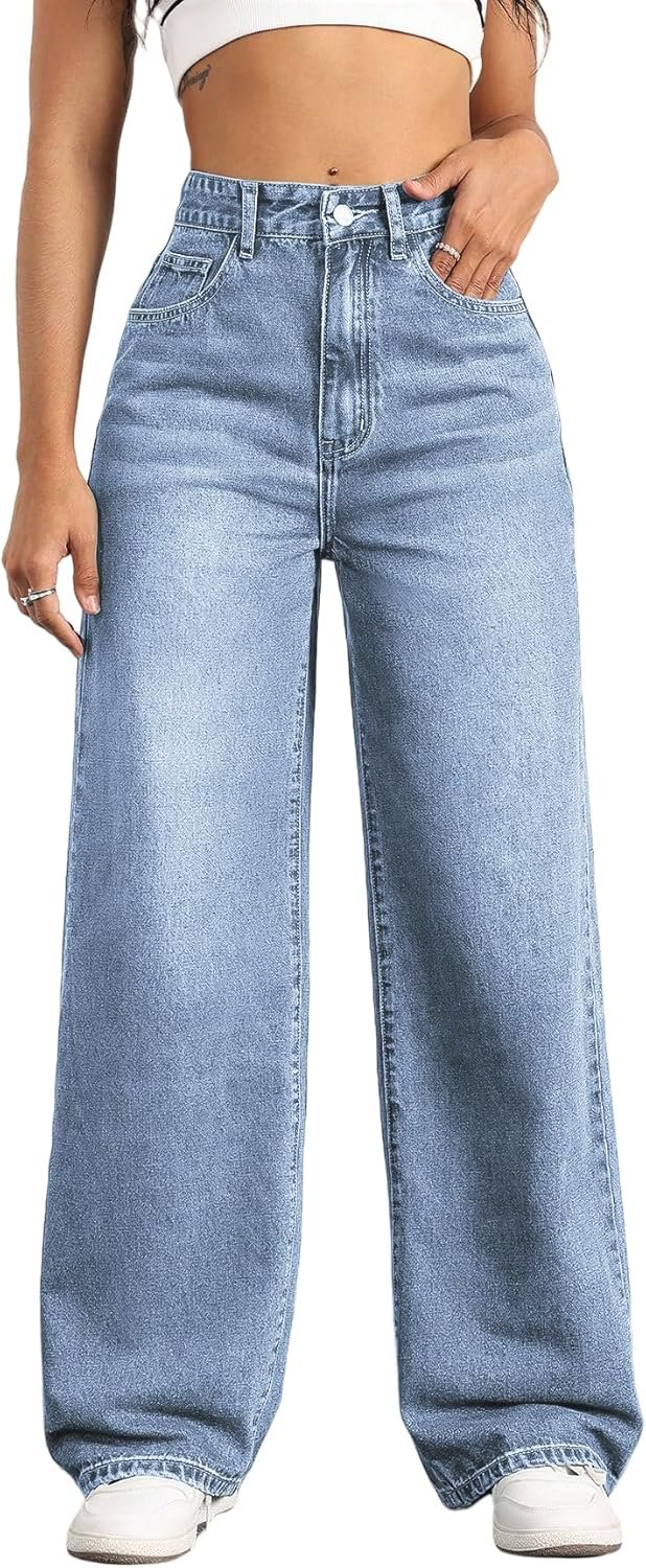 Mars power Straight Leg Jeans for Women,High Waisted Wide Leg Loose Stretchy Boyfriend Denim Pants Baggy Jeans for Women