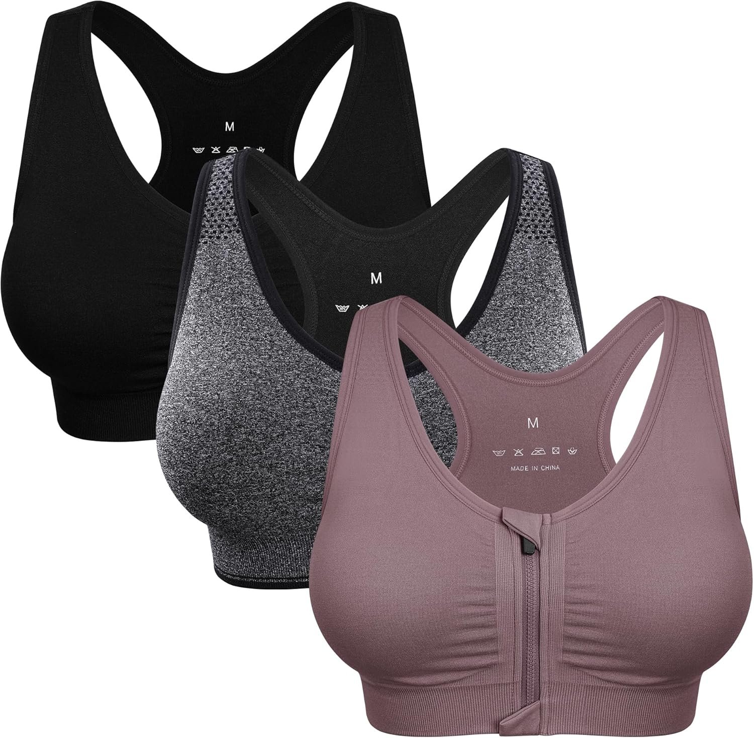 Women’s Zip Front Sports Bra Wireless Post-Surgery Bra Active Yoga Sports Bras