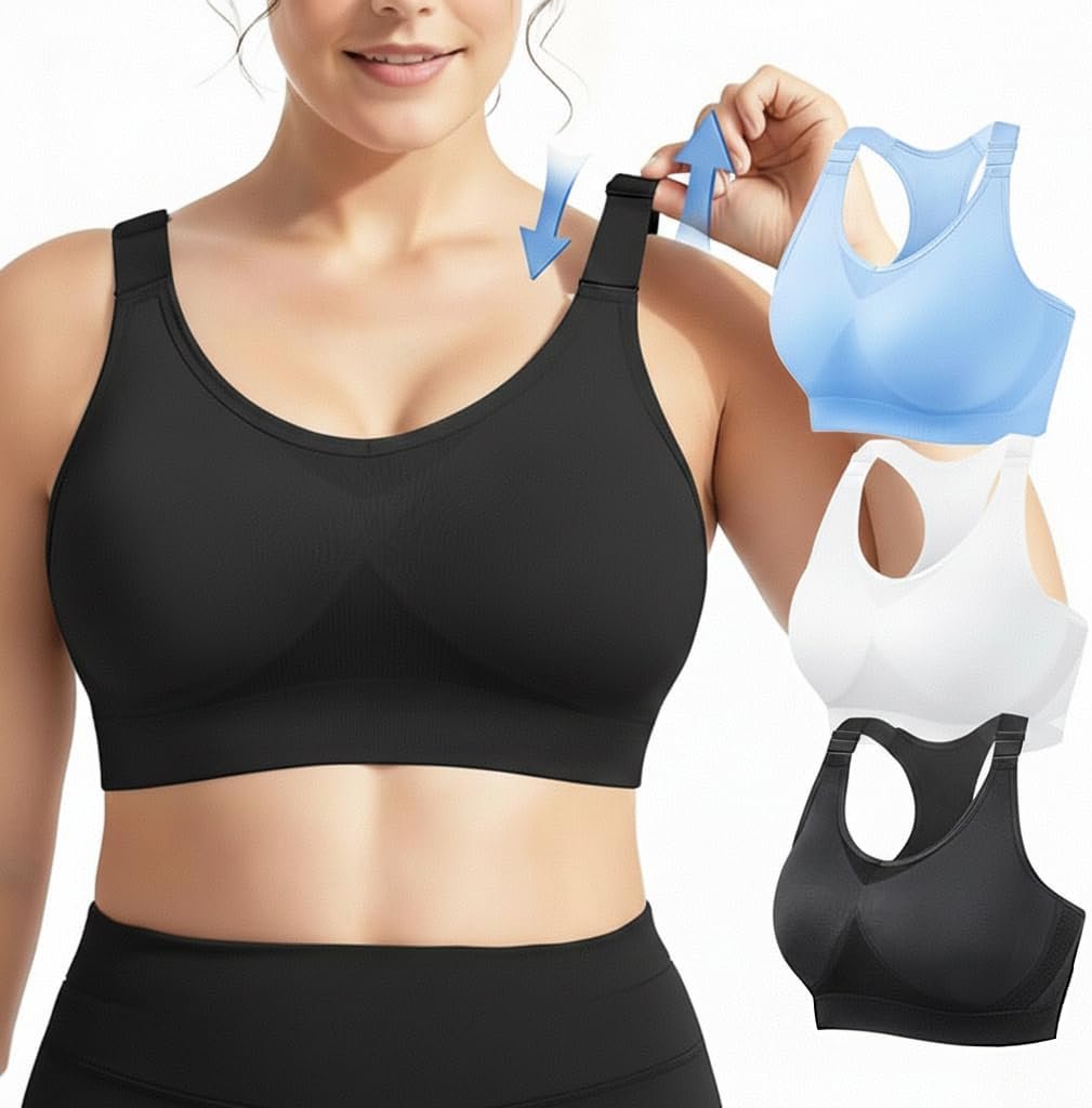 FITTIN Support Sports Bras for Women: 3 Pack Adjustable Racerback Padded Full Coverage Bra for Gym Workout – for Large Bust