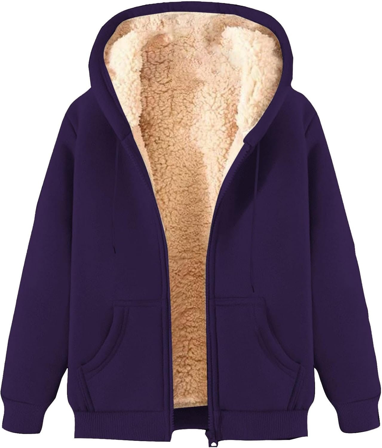 Womens Sherpa Fleece Linen Hoodie Full Zip Up Winter Jacket Thick Wram Hooded Sweatshirt Coats Fall Thermal Sweater