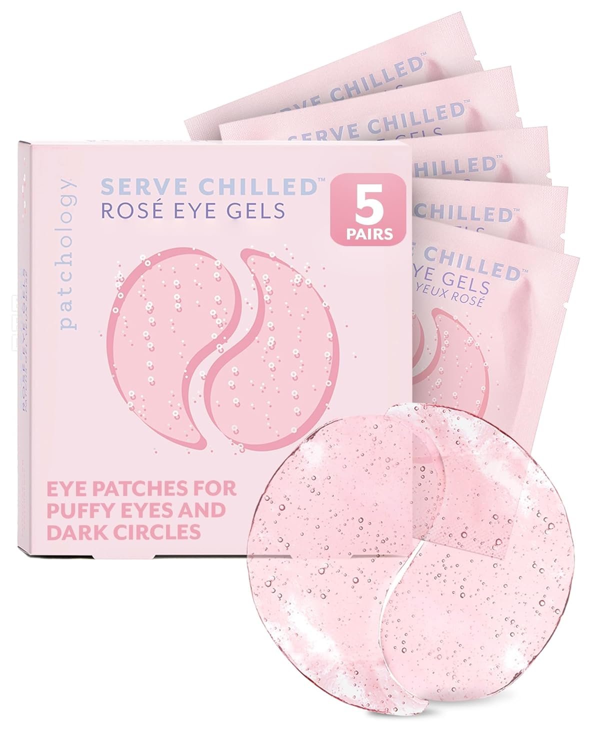 Patchology Serve Chilled Rosé Hydrating Under Eye Patches – Hyaluronic Acid & Antioxidant-Infused Eye Masks to Reduce Dark Circles, Puffiness & Fine Lines – Ideal Skincare Essentials (5 Pairs)