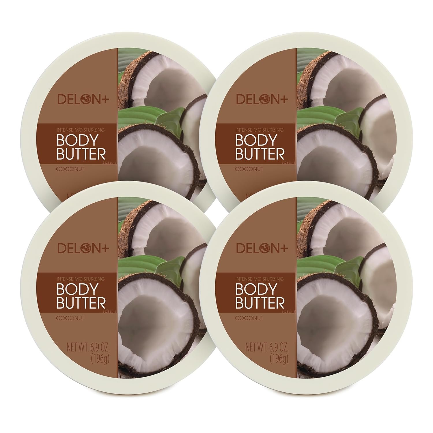 DELON Intense Moisturizing Body Butter, Coconut with Coconut Oil, 6.9 oz (Pack of 4)