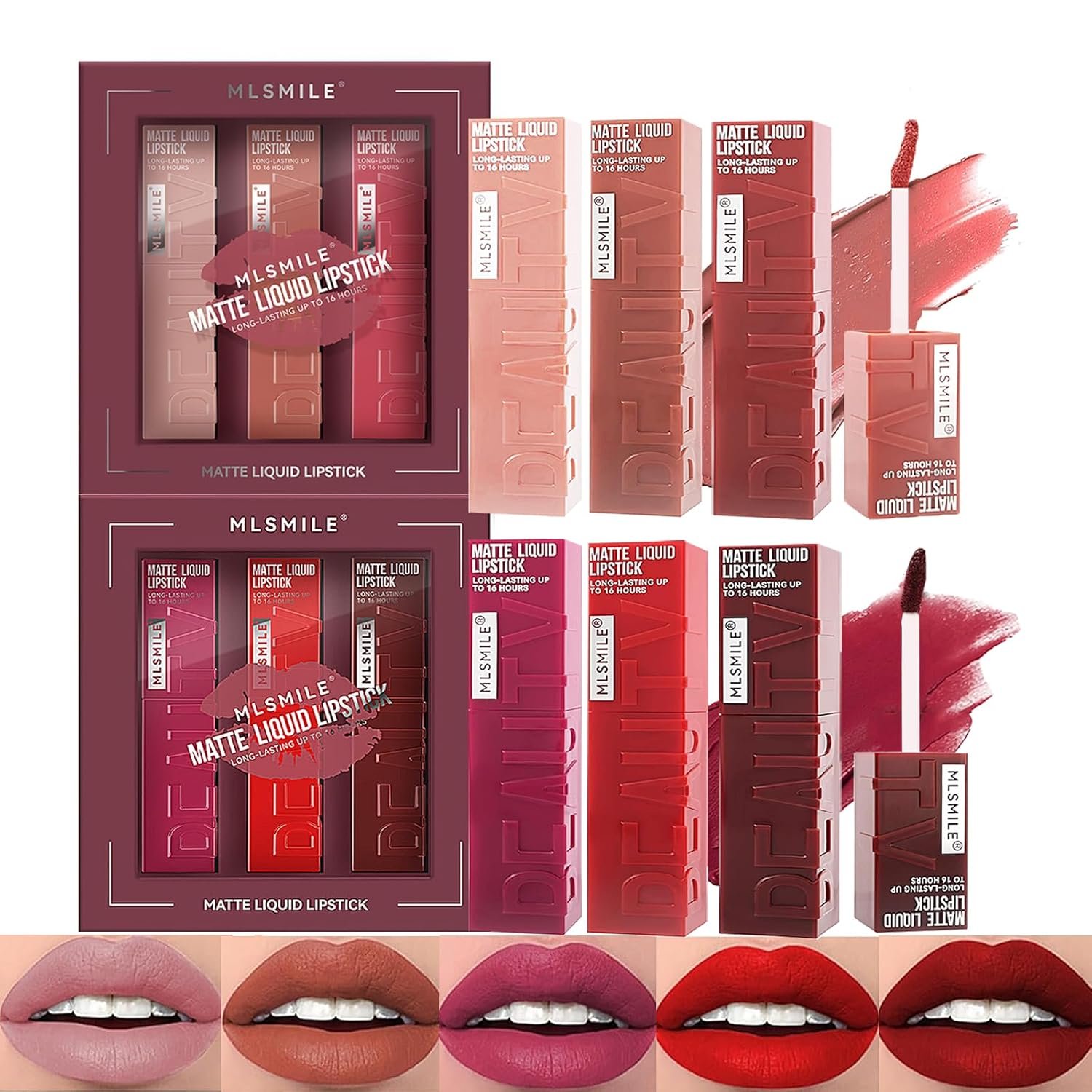 6 Colors Matte Liquid Lipstick Set, Velvet Smooth Nude Lip Gloss, Waterproof Moisturizing Long Lasting Highly Pigmented Matte Lip Stain Makeup Gift Kit for Women