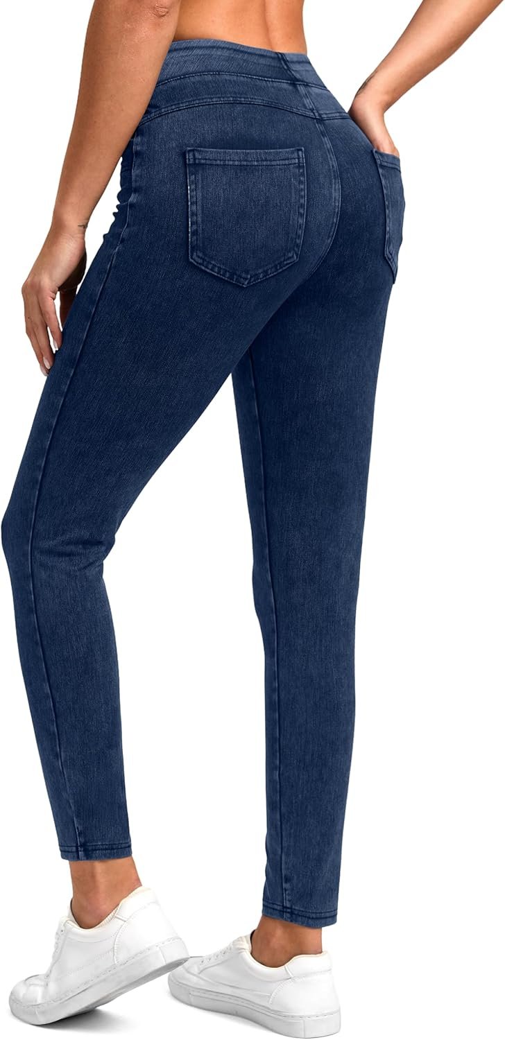 Rammus Jeggings Pull on Stretchy Jeans for Women High Waisted Skinny Jean Leggings Tummy Control Denim Pants with Pockets