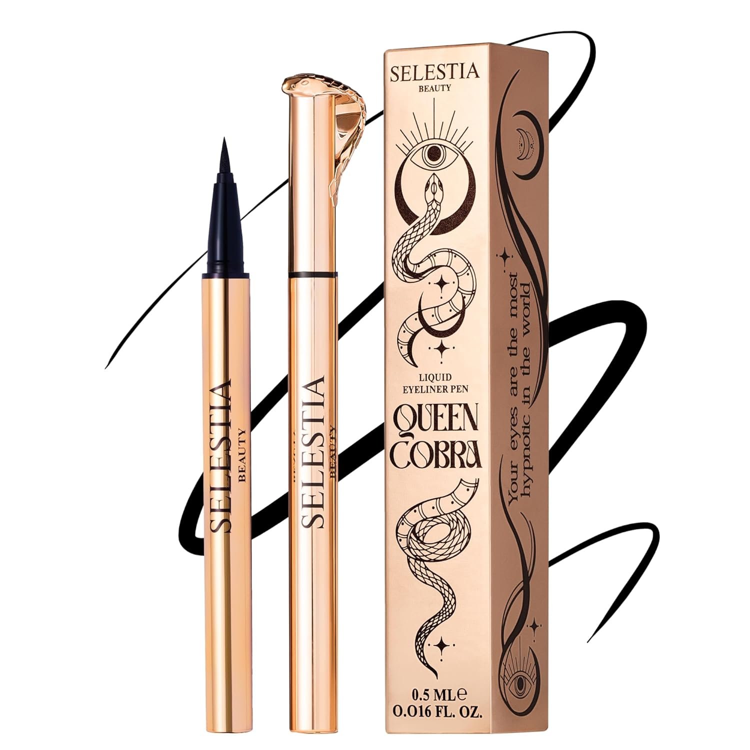 Black Liquid Eyeliner Pencil Queen Cobra – Long-Lasting – Quick-Drying, No Flaking – Thin Applicator & Intense Color – 0.016 fl.oz