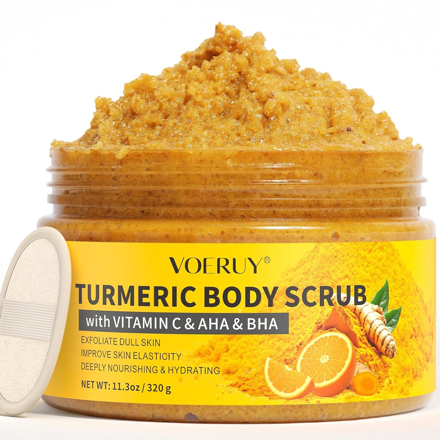 Turmeric Body Scrub, 10% AHA/BHA & Vitamin C Exfoliating Body Scrub, Body Exfoliator for Body Hand Foot Bikini Area, Smooth & Moisturized Skin for Women and Men – 11.3oz