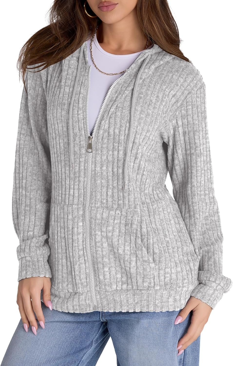 Zip Up Hoodie Women Oversized Sweatshirt Long Sleeve 2026 Fall Outfit Lightweight Jackets Workout Clothes