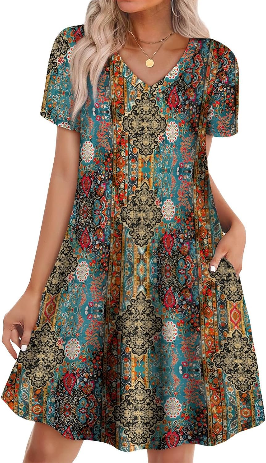 WIHOLL Dresses for Women Casual Summer Loose T Shirt Dress with Pockets Beach Vacation Outfits S-4XL