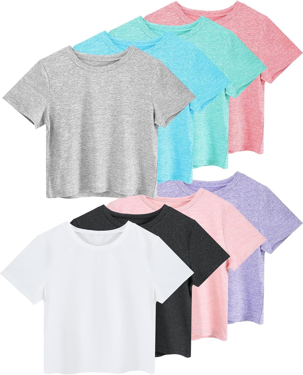 Taiyin 8 Pack Women’s Gym Crop Top Workout Short Sleeve Shirts Crew Neck Stretch Athletic Tee Summer Classic 2026